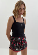 Shorts duplo preto com bolso estampado Voá