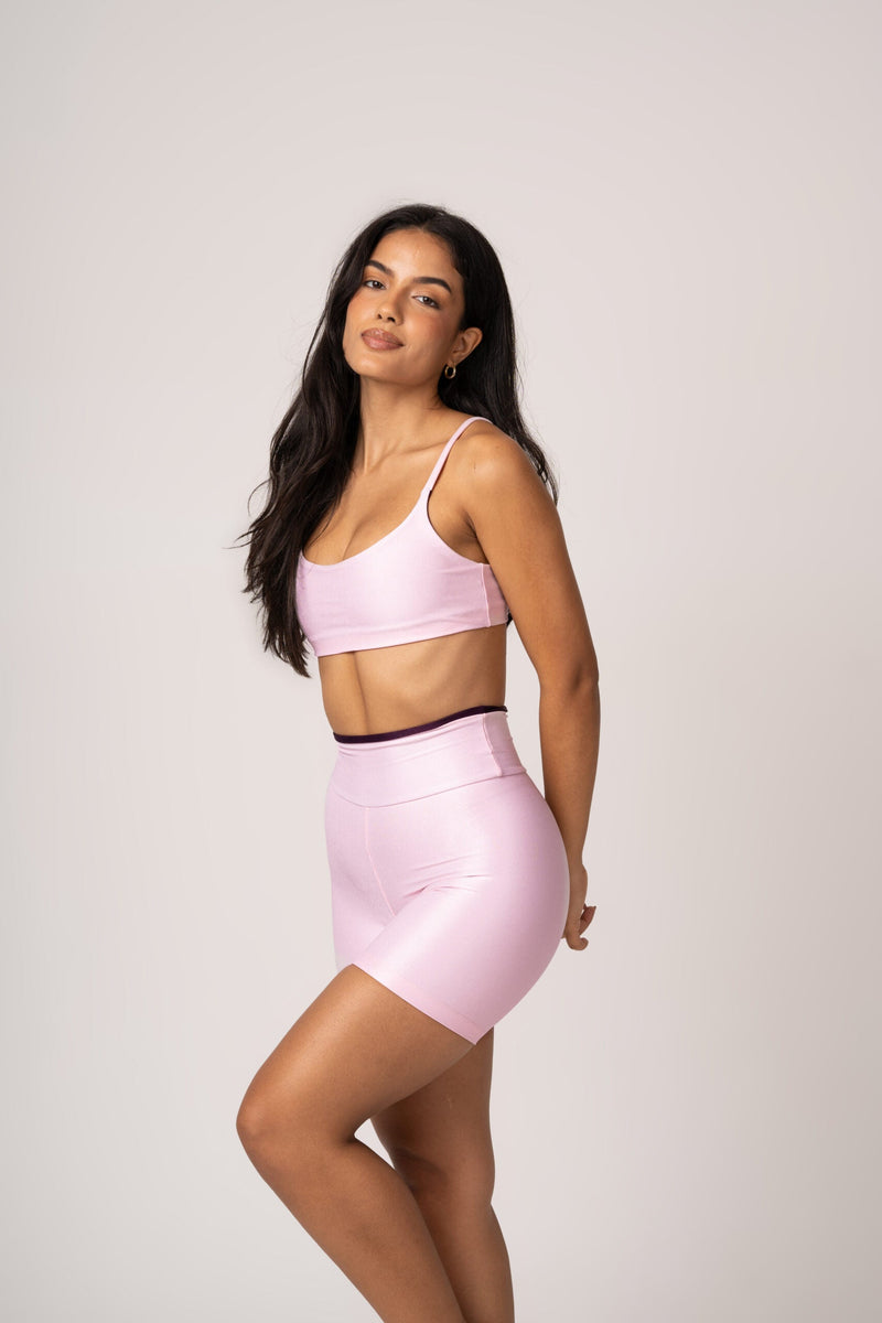 Conjunto Bicolor Rosa Pastel Short e Top Faixa Lovers