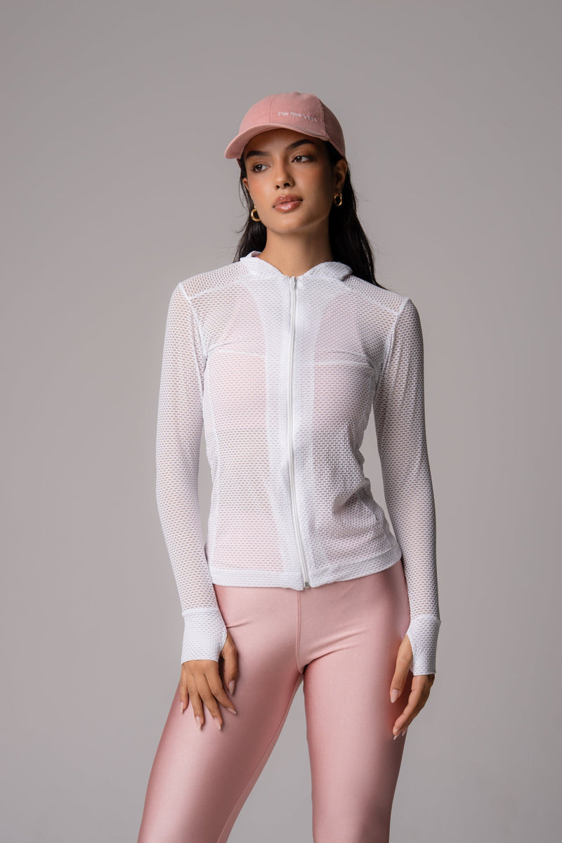 Jaqueta Slim Zip com abertura para dedo Branca