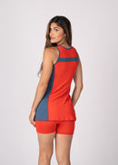 Conjunto Beach Tennis Recortes Vermelho e Petróleo