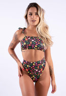 Biquíni Cintura Alta Hot Pant com Sutiã Top Com Alças de Amarrar