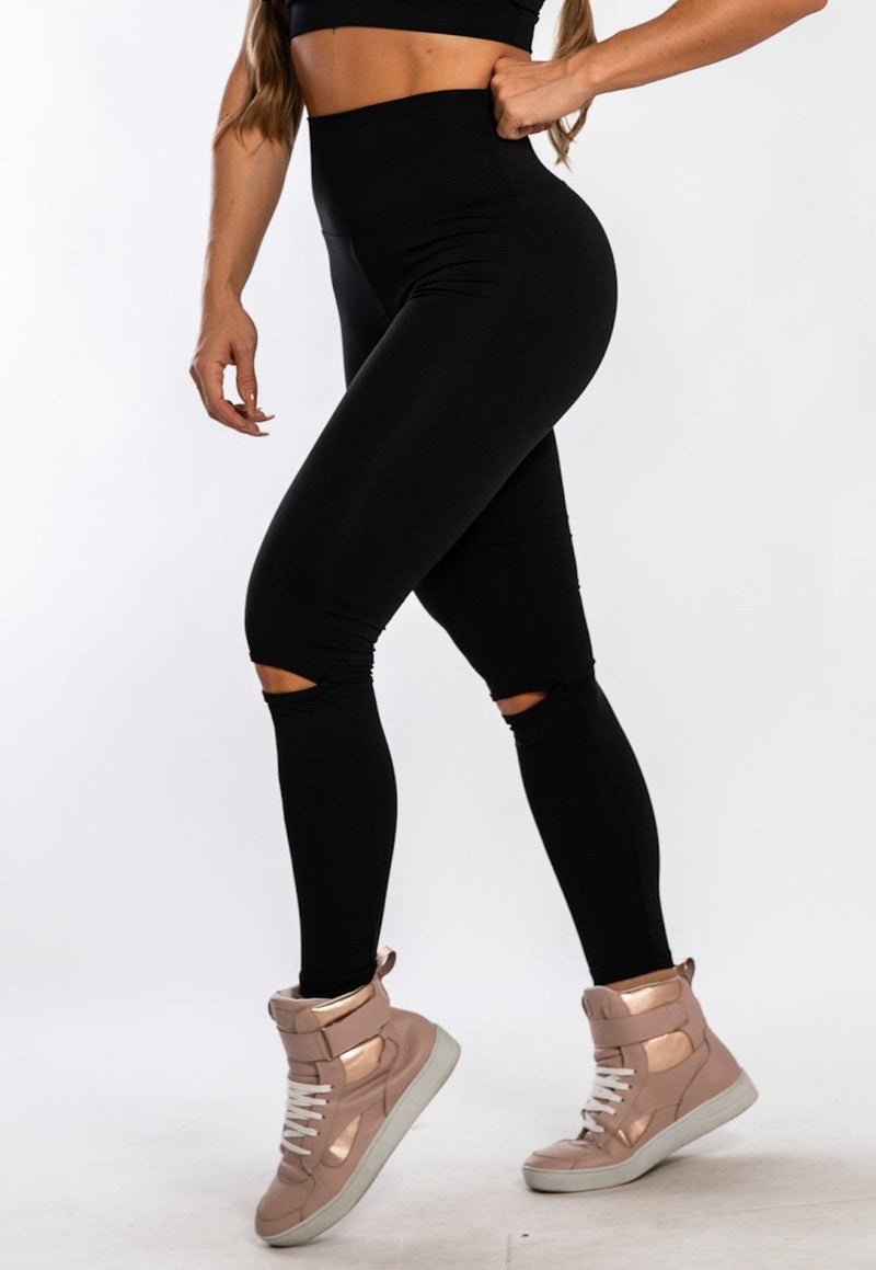 Calça Legging Fitness Feminina Recorte No Joelho