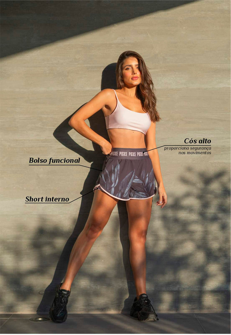 Shorts duplo Dark Folhagem