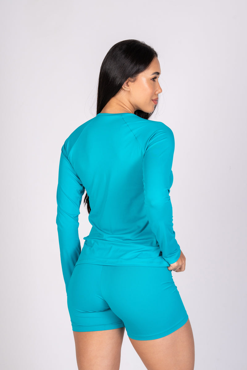 Blusa Manga Longa Soft Azul Turquesa