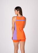 Conjunto Beach Tennis Recortes Laranja e Lilás