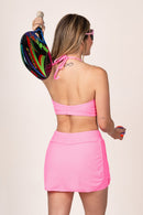 Conjunto  Beach Tennis Rosa Chiclete Short-Saia e Top Pipa