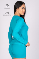 Blusa Manga Longa Soft Azul Turquesa