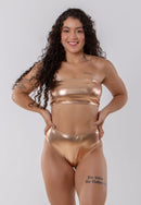 Biquíni Tomara que Caia Laminado Feminino Brilhoso Carnaval Fantasia Metalico