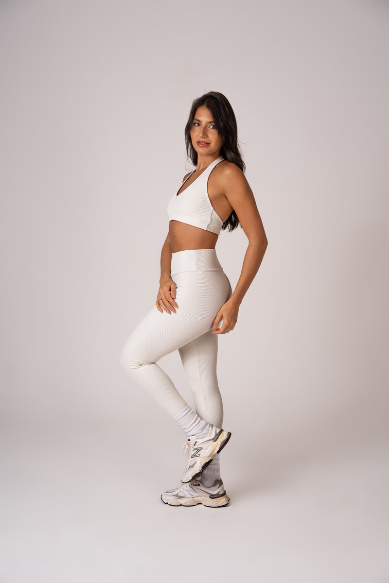 Conjunto Legging e Top Frente Única Off White Flow