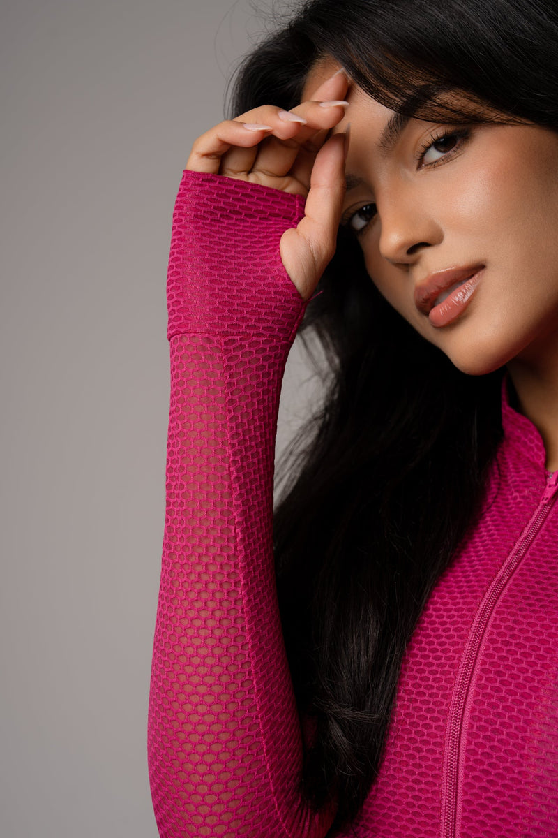 Jaqueta Slim Zip com abertura para dedo Cereja