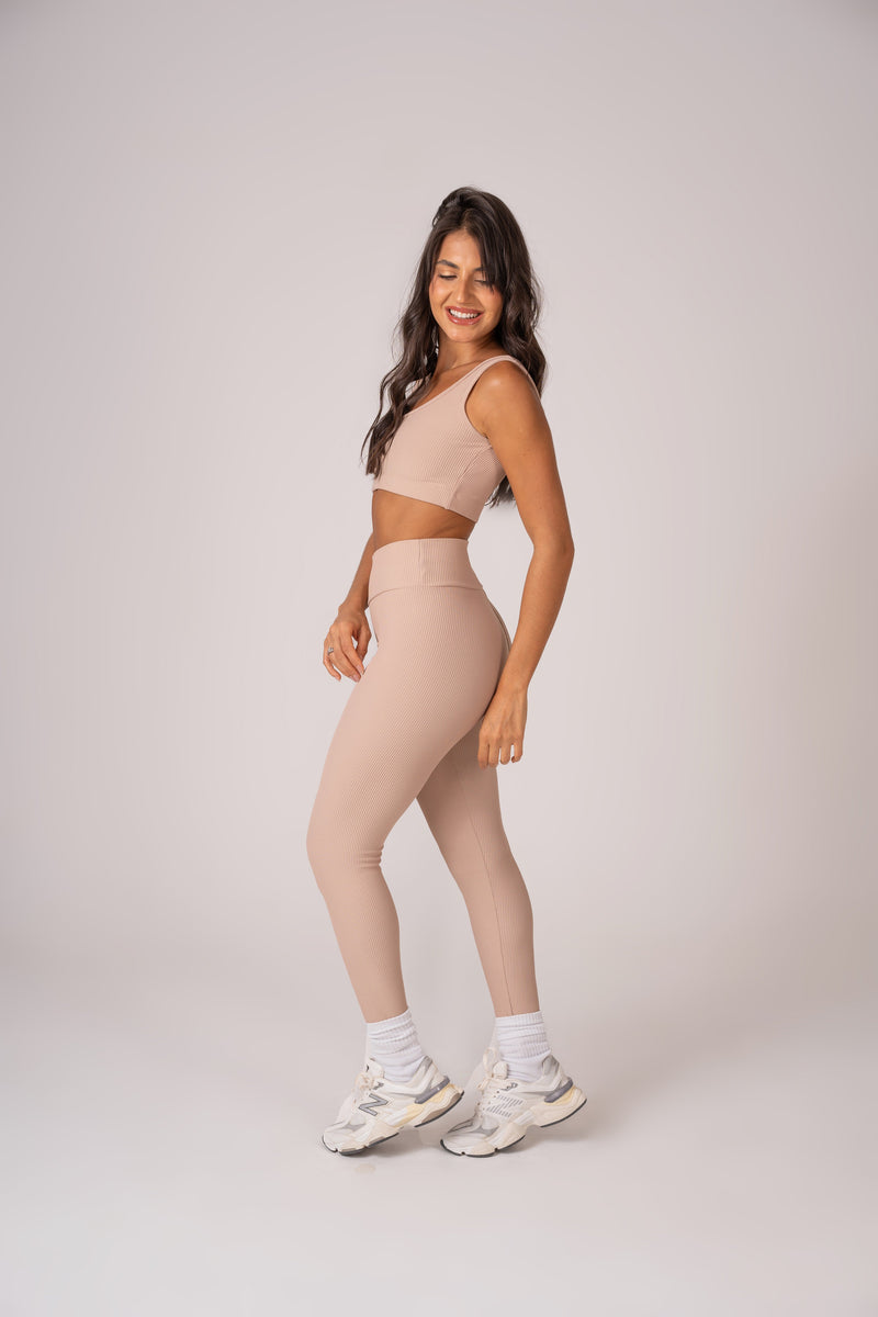 Conjunto Legging e Top Alças Retas Beige Flow
