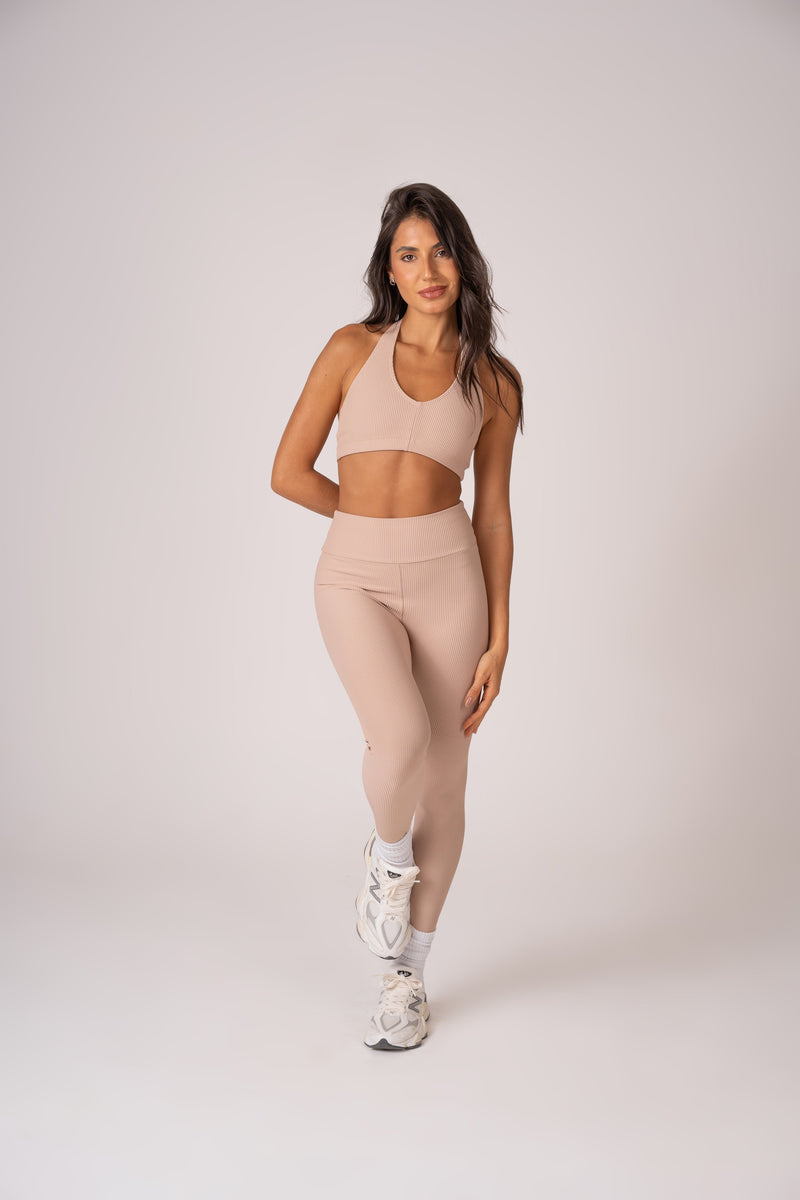 Conjunto Legging e Top Frente Única  Beige Flow