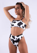 Biquíni Cintura Alta Hot Pant com Sutiã Top Com Alças de Amarrar