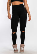 Calça Legging Fitness Feminina Recorte No Joelho