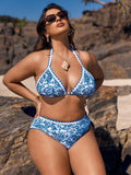 Biquíni Plus Size Azul com Amarração nas Costas