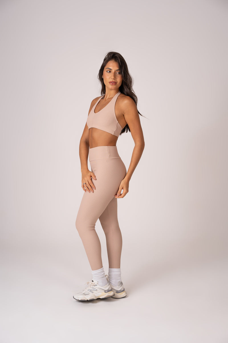 Conjunto Legging e Top Frente Única  Beige Flow