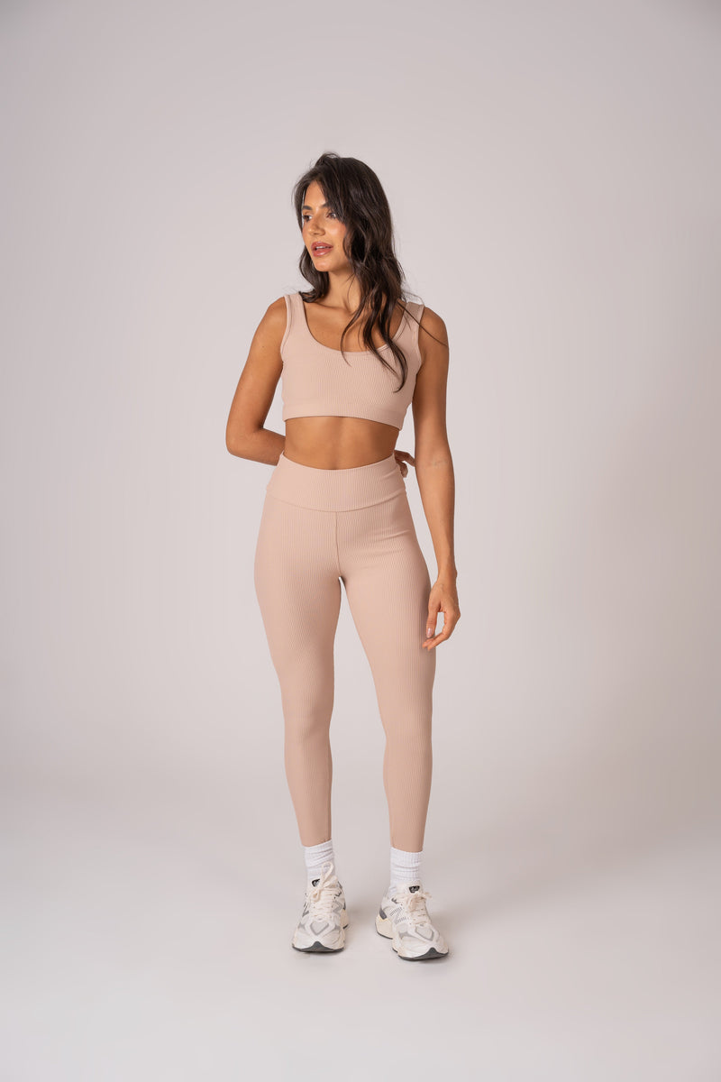 Conjunto Legging e Top Alças Retas Beige Flow