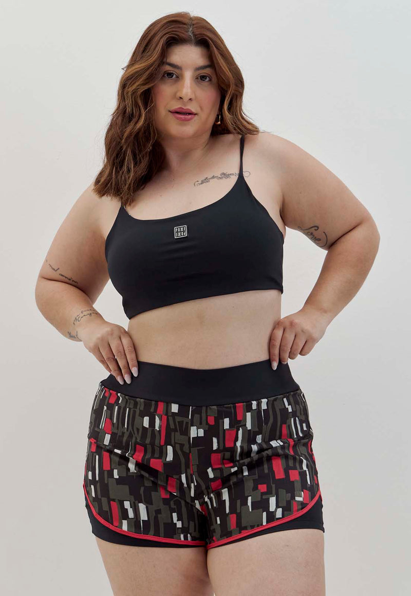 Shorts duplo preto com bolso estampado Voá