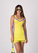Conjunto Beach Tennis Recortes Lima e Lilás