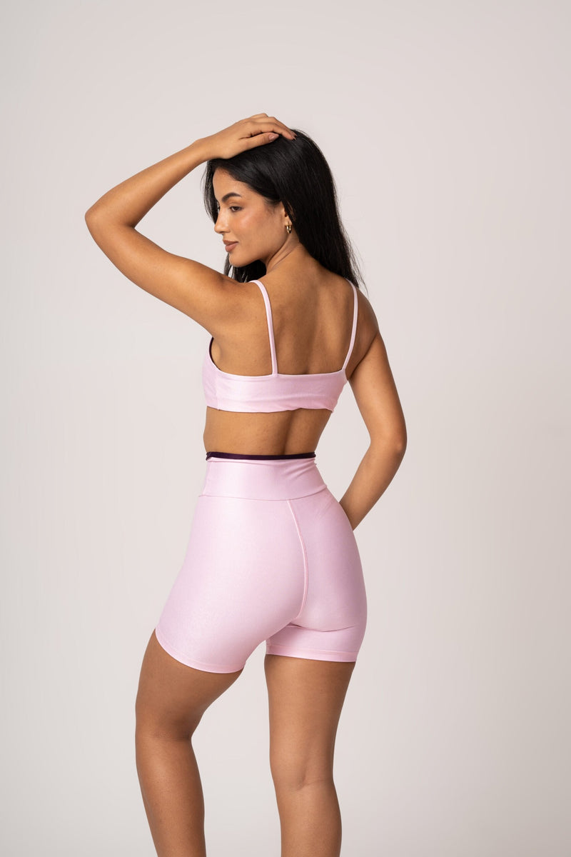 Conjunto Bicolor Rosa Pastel Short e Top Faixa Lovers