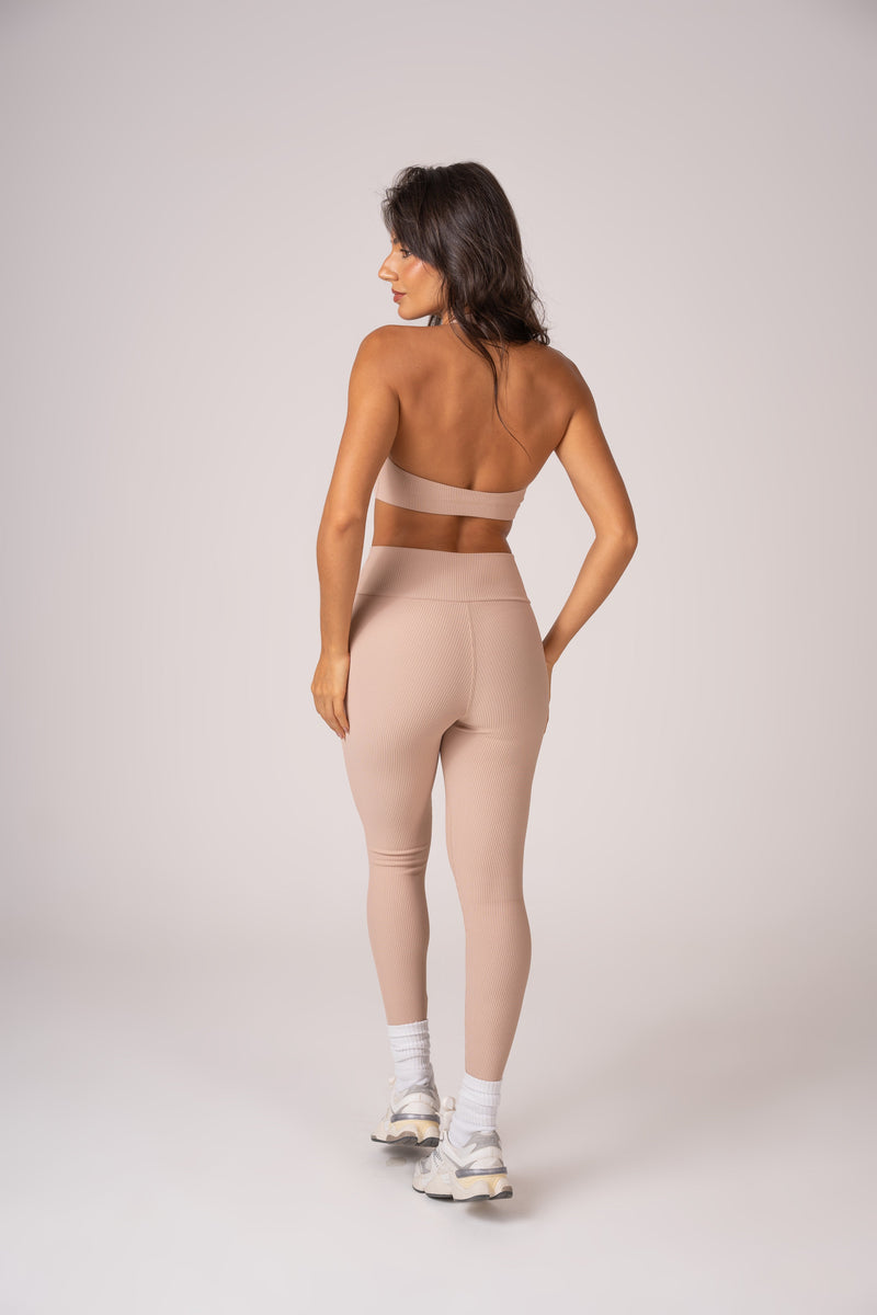 Conjunto Legging e Top Frente Única  Beige Flow