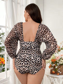 Maiô Plus Size Manga Longa Animal Print