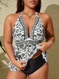 Tankini Plus Size com Estampa Paisley e Costas Nuas