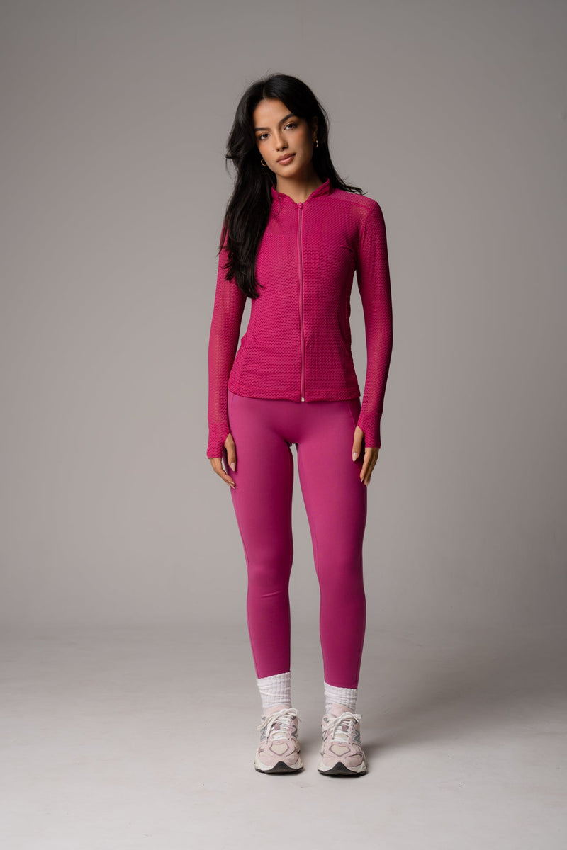 Jaqueta Slim Zip com abertura para dedo Cereja