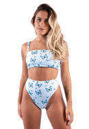 Biquíni Cintura Alta Hot Pant com Sutiã Top Com Alças de Amarrar