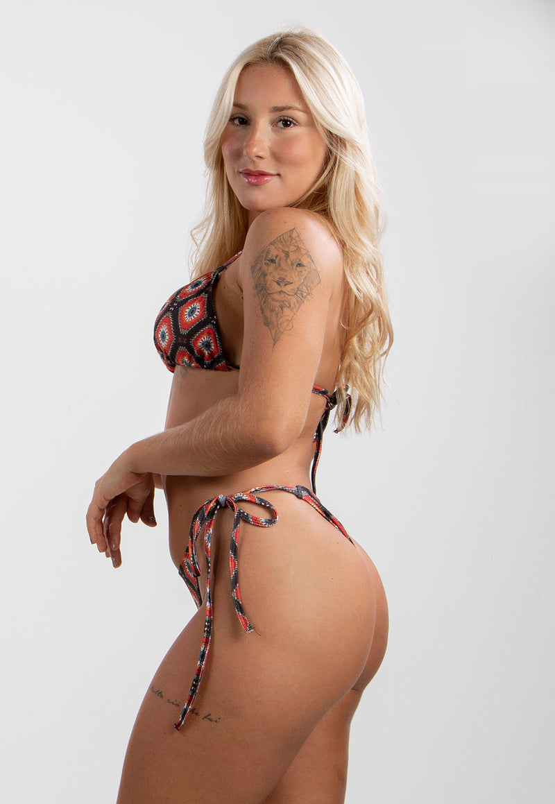 Biquíni Estampado Animal Print Poliamida Cortininha Fio Asa Delta Amarração Praia Verão